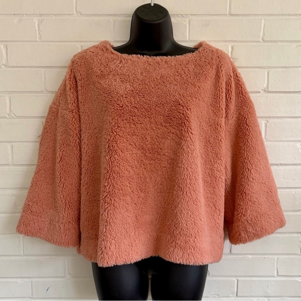 Madewell Blush Pink Superfurry Cropped Teddy Pullover Sweater,‎ SZ S EUC!